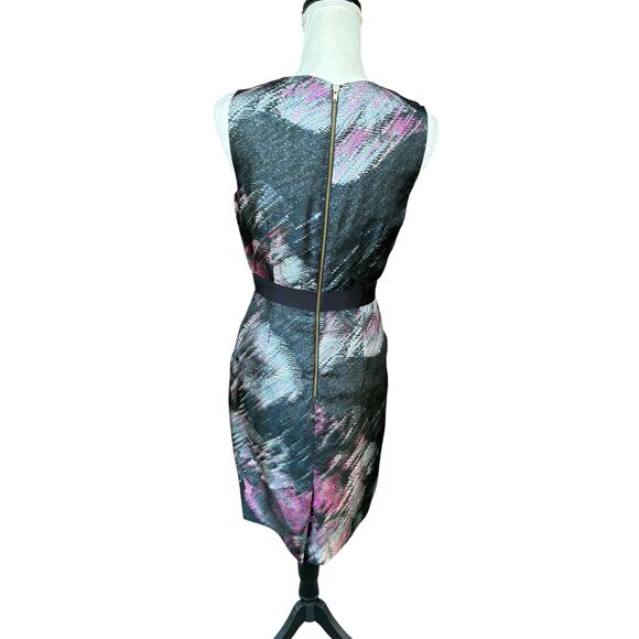 Milly 100% Silk Black Grey Pink Abstract Feather Print Sleeveless Mini Dress - 4 - Picture 6 of 11